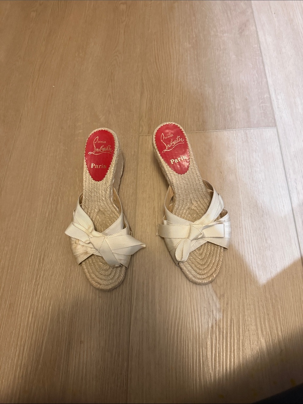 Christian Louboutin Ivory Bow Espadrille Wedge Sandals
